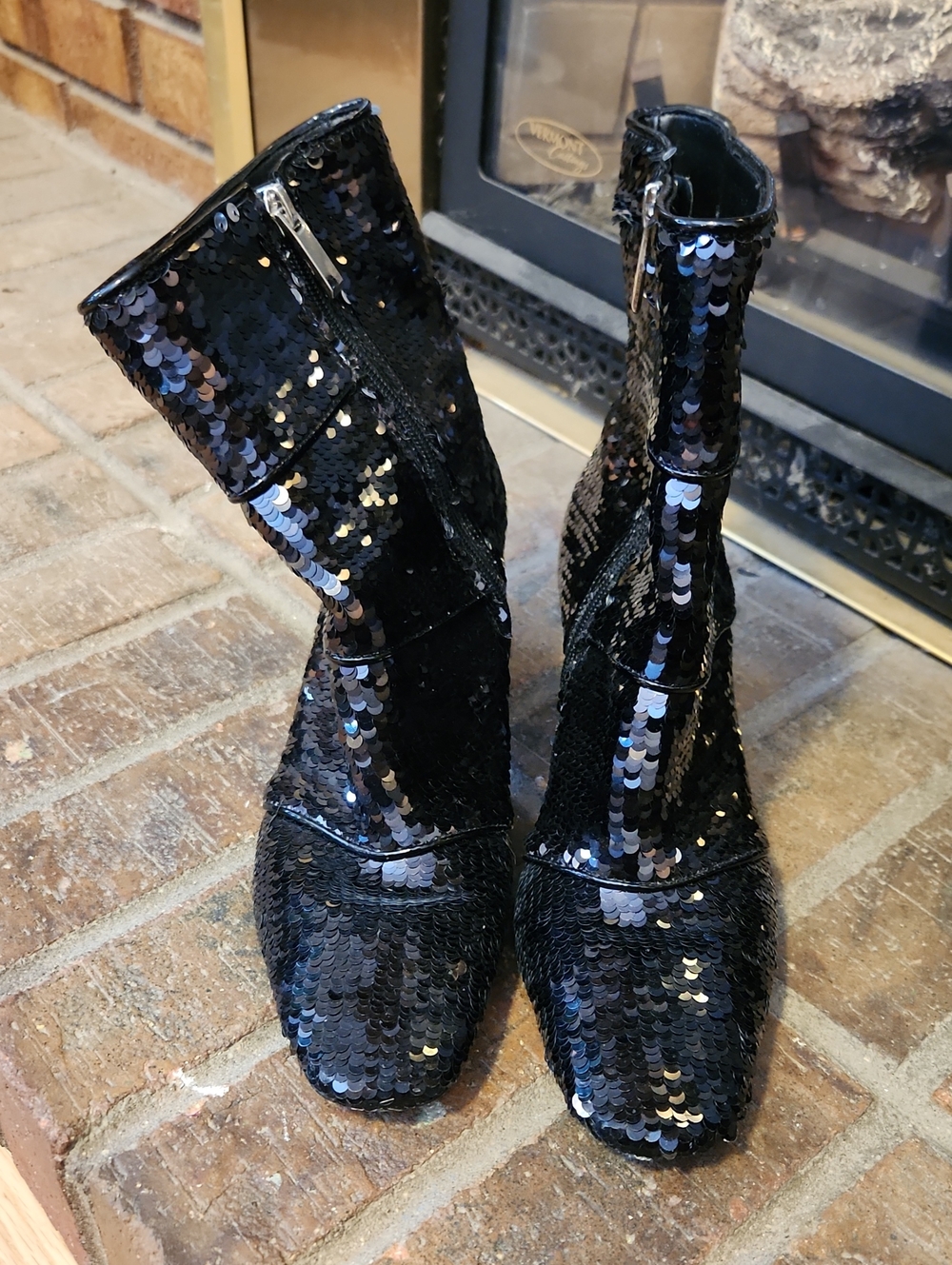 Ava & Aiden Black Sequin Ankle Boots Side Zipper Size 7 Holidays Cocktail Hour